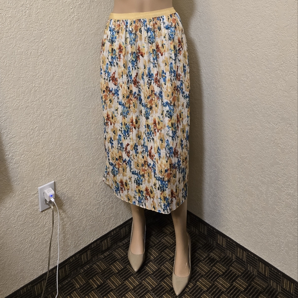 Orange and Blue Midi Pencil Skirt for Casual Wear